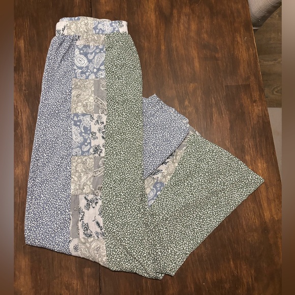 Umgee Pants - Umgee Blue and Green Patchwork Flowy Pants